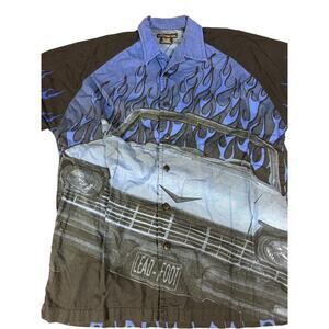 No Boundaries Flaming Car Button Up Shirt